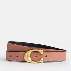 Coach Pink Leather Belt with Gold C Buckle